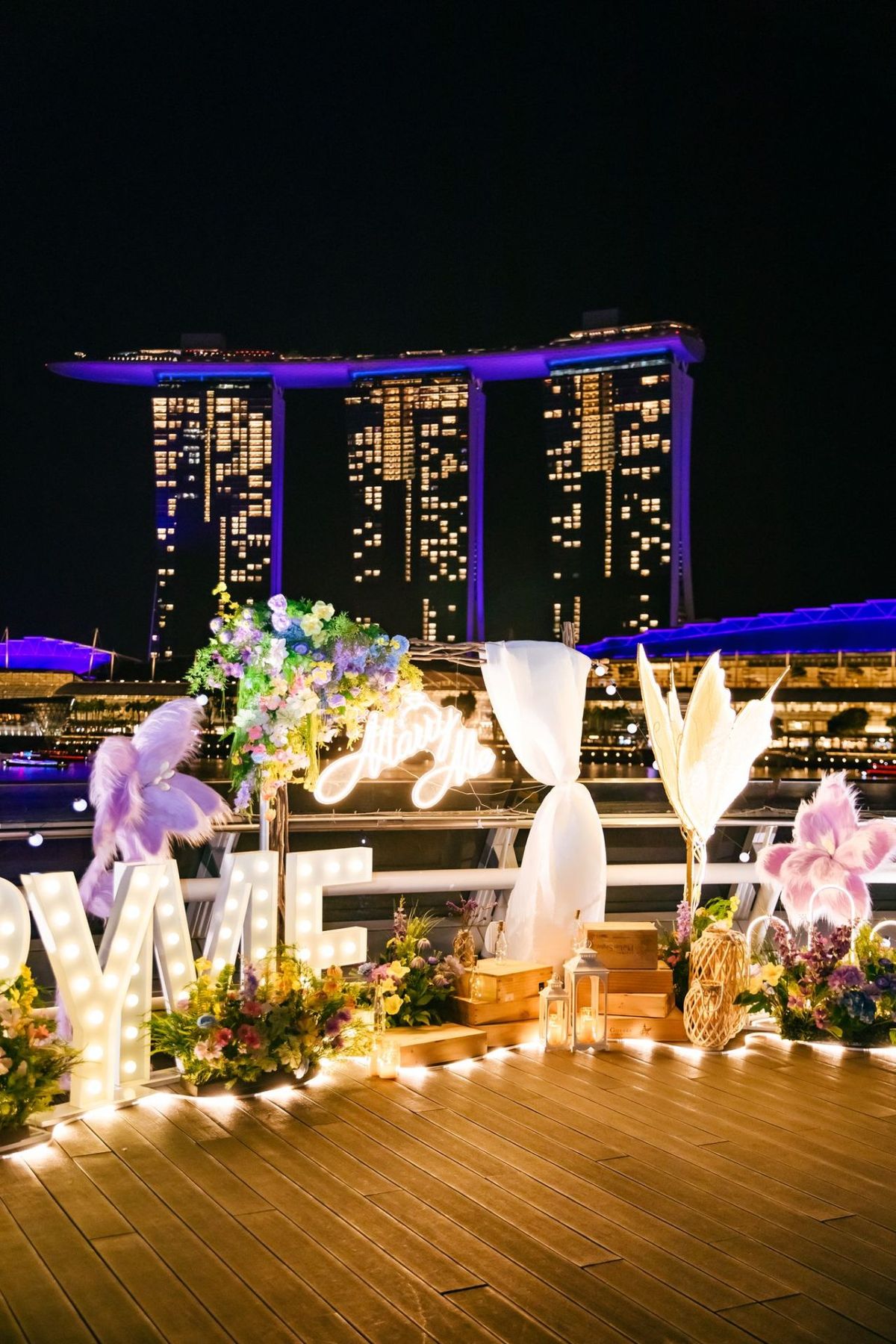 Butterfly floral design lit at night